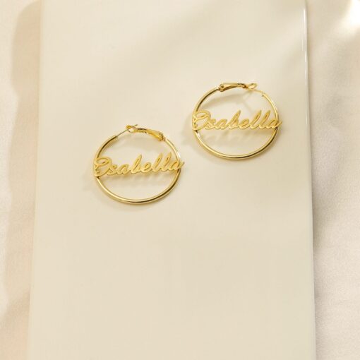 Personalized Name Hoop Earrings - Custom Gold Big Hoops - Christmas Item for Her - Image 3