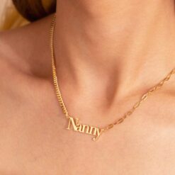 Personalized Name Necklace Gold - Custom Half Curb & Link Chain Jewelry - Bridesmaid Birthday Item