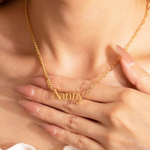 Personalized Name Necklace Gold - Custom Half Curb & Link Chain Jewelry - Bridesmaid Birthday Item - Image 4