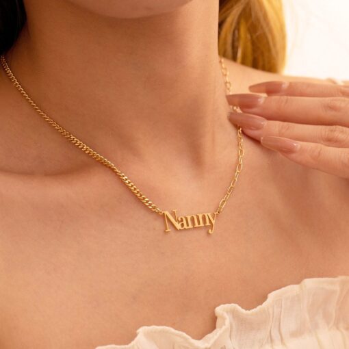 Personalized Name Necklace Gold - Custom Half Curb & Link Chain Jewelry - Bridesmaid Birthday Item - Image 3
