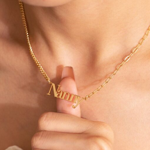 Personalized Name Necklace Gold - Custom Half Curb & Link Chain Jewelry - Bridesmaid Birthday Item - Image 2
