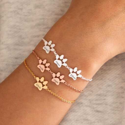 Personalized Paw Print Bracelet - Engraved Name Bracelet for Mom - Pet Memorial Jewelry - Mother's Day Item - Image 3