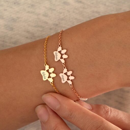 Personalized Paw Print Bracelet - Engraved Pet Name Jewelry for Dog Moms & Pet Lovers - Image 2