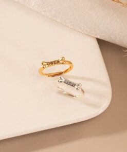 Personalized Pet Name Ring - Sterling Silver Dog Bone Memorial - Custom Dog Mom Item