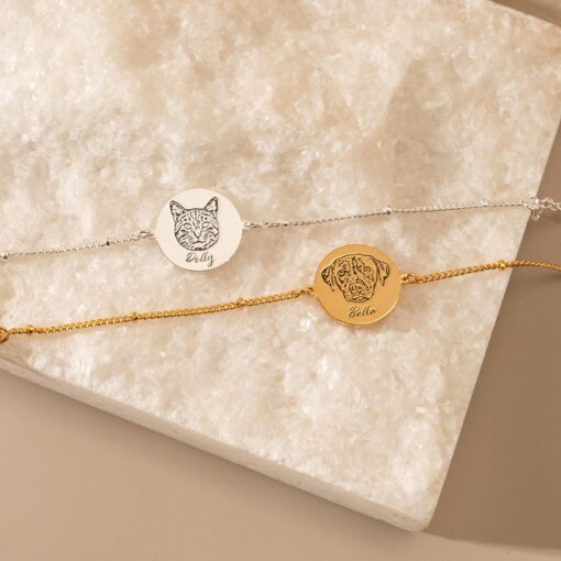 Personalized Pet Photo Bracelet - Custom Engraved Dog Cat Portrait Jewelry - Memorial Item for Pet Loss - Pet Mom Keepsake - Image 3