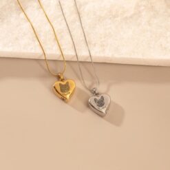 Personalized Pet Portrait Cremation Necklace - Engraved Heart Urn - Dog/Cat Memorial Ash Keepsake Jewelry