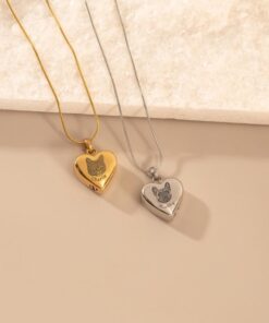 Personalized Pet Portrait Cremation Necklace - Engraved Heart Urn - Dog/Cat Memorial Ash Keepsake Jewelry