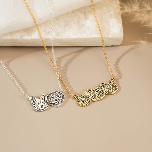 Personalized Pet Portrait Necklace - Custom Engraved Dog Cat Photo Memorial Jewelry - Pet Loss Item for Pet Mom - Image 2