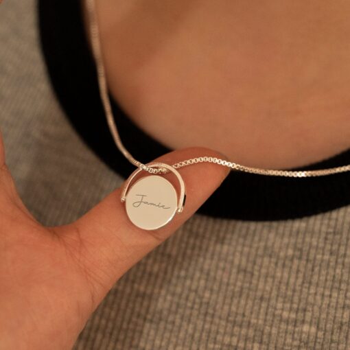 Personalized Spinner Necklace - Custom Name Fidget Jewelry - Anxiety Relief - Engraved Initial Memorial Item - Sterling Silver - Image 2