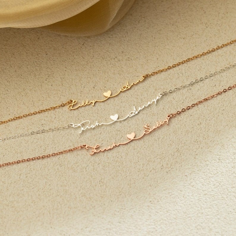 Personalized Two Name Necklace with Heart - Custom Couple Necklace - Sterling Silver - Anniversary Item for Her - Christmas Item