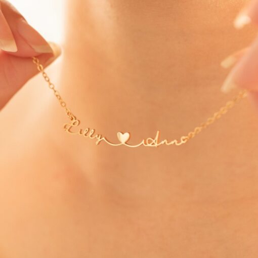 Personalized Two Name Necklace with Heart - Custom Couple Necklace - Sterling Silver - Anniversary Item for Her - Christmas Item - Image 2