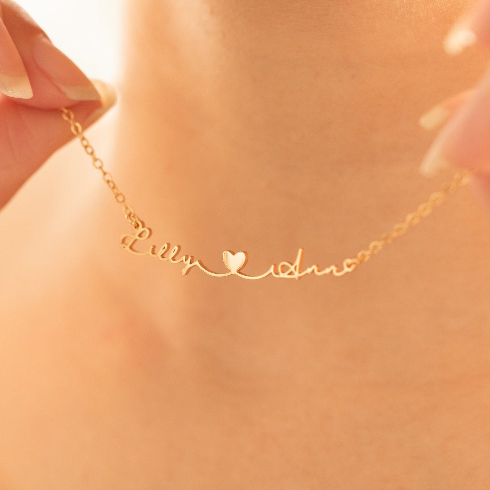 Personalized Two Name Necklace with Heart - Custom Couple Necklace - Sterling Silver - Anniversary Item for Her - Christmas Item - Image 2