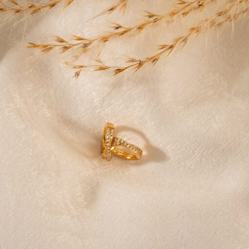 Sterling Silver Hoop Earrings - Pave Gold Huggies - Diamond Minimalist Hoops - Item for Her - Image 5