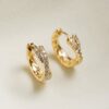 Sterling Silver Hoop Earrings - Pave Gold Huggies - Diamond Minimalist Hoops - Item for Her