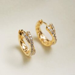 Sterling Silver Hoop Earrings - Pave Gold Huggies - Diamond Minimalist Hoops - Item for Her