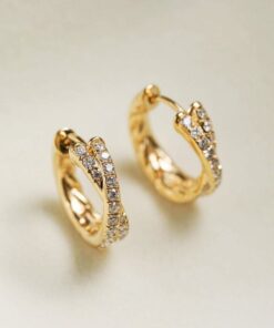 Sterling Silver Hoop Earrings - Pave Gold Huggies - Diamond Minimalist Hoops - Item for Her