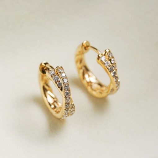 Sterling Silver Hoop Earrings - Pave Gold Huggies - Diamond Minimalist Hoops - Item for Her